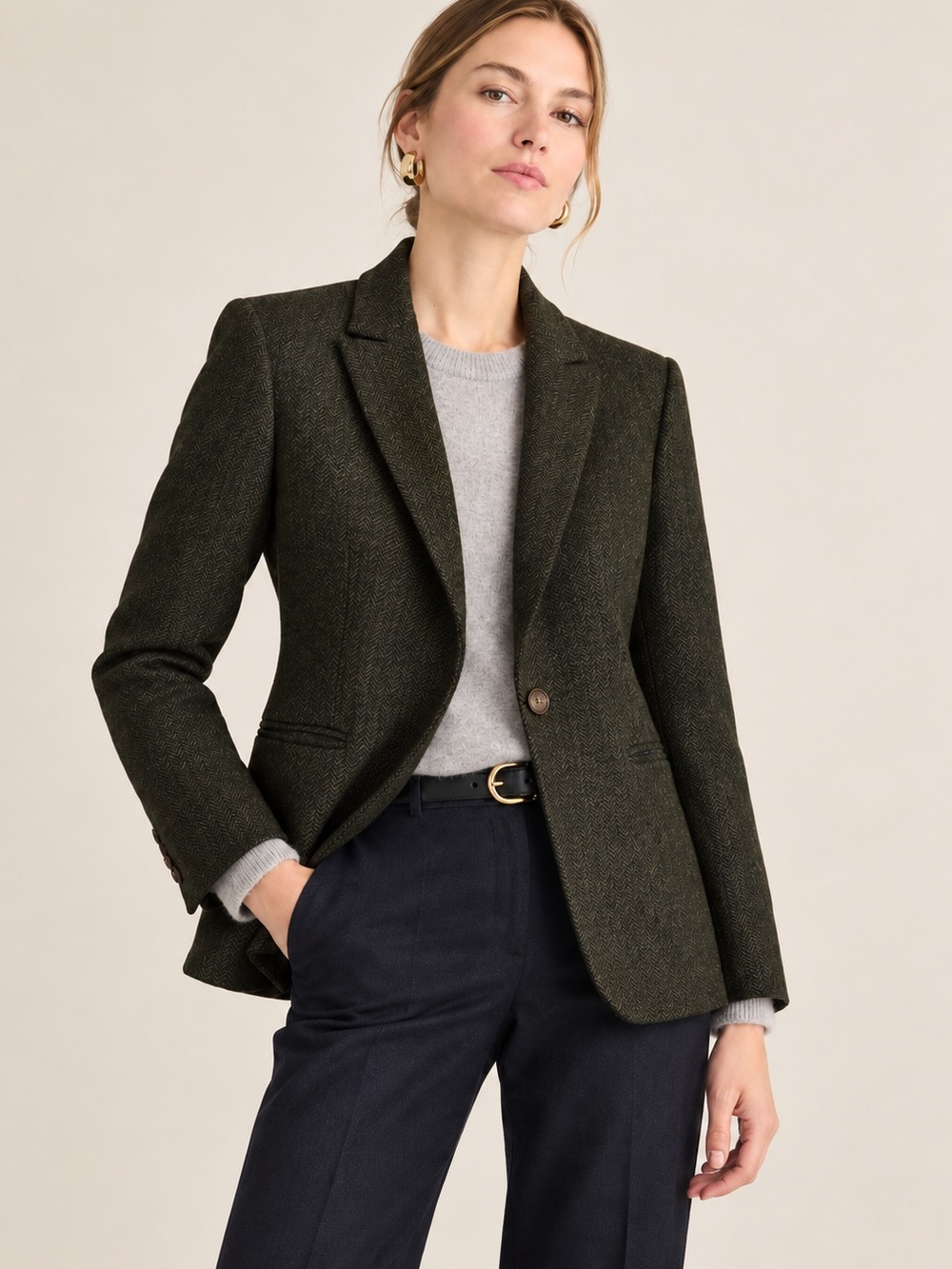 J.Crew Parke Pine Green English Wool Herringbone Blazer Size 4